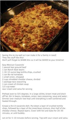the recipe for mexican casserole is shown in an image above it's description