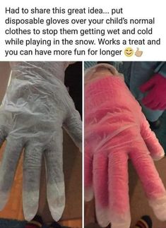 two hands with gloves on, one has pink and the other is white