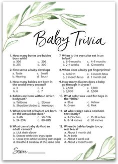 the baby trivia printable is shown in green and white with leaves on it