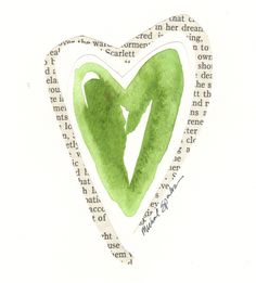 a drawing of a green heart with words written in the shape of it and two hands holding each other