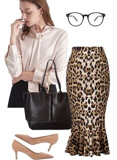 Leopard Print Skirts That are Safe to Wear to Work | Creative Fashion Work Wear, Printed Pencil Skirt