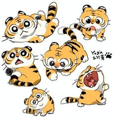 an image of a cartoon tiger with different expressions