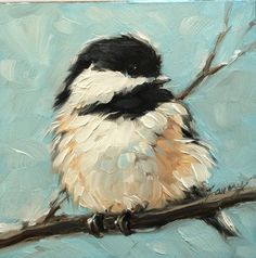 a painting of a bird sitting on a branch