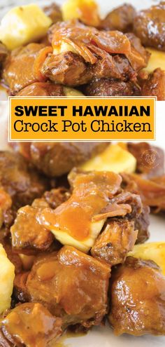 sweet hawaiian crock pot chicken on a white plate