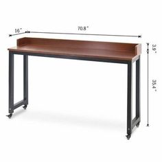 a desk with measurements for the top and bottom section, along with an additional shelf