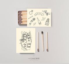 matches, matchesticks and cards with drawings on them
