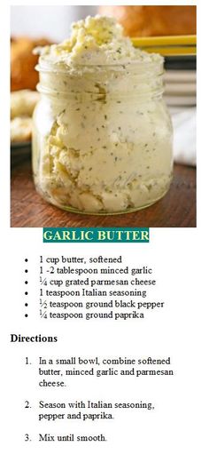 a recipe for garlic butter in a jar