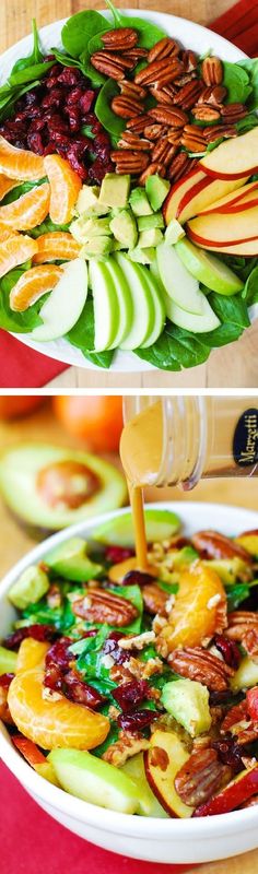 Apple Cranberry Spinach Salad with Pecans, Avocados (and Balsamic Vinaigrette… Summer Salads, Salmon, Quinoa, Spinach Salad Recipes