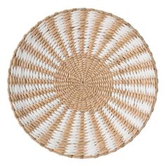 a white and brown woven basket on a white background