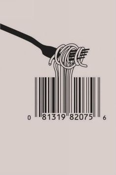 a bar code with a fork sticking out of it