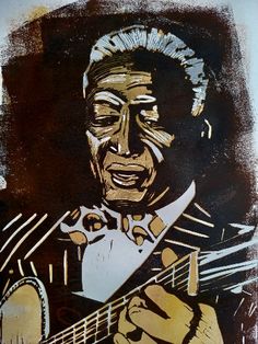 Color, Rock And Roll, Linocut, Lead Belly