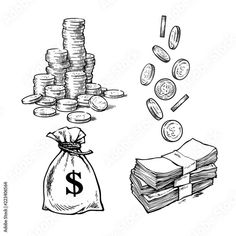 Money Notes, Stack, Paper Money, Coins, Money Sack, Poster