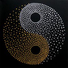 a painting with white and yellow dots in the shape of a yin - yang