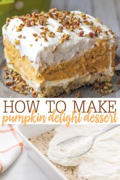 pumpkin delight dessert with whipped cream and pecans
