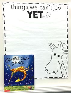 a bulletin board with a giraffe's cant dance written on it