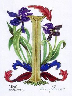 the letter i is surrounded by flowers and leaves