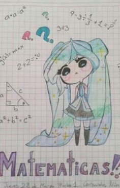 a drawing of a girl with math written on it