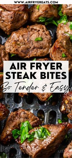 air fryer steak bites with text overlay