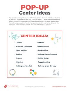 the pop - up center ideas flyer