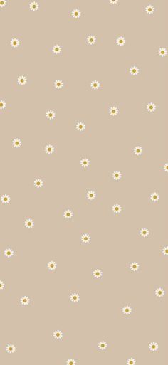 a beige background with white daisies and yellow dots on the bottom half of it