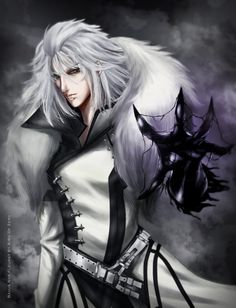 an anime character with white hair and black clothes