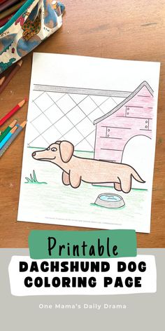 a printable dachshund dog coloring page for kids to color on the table