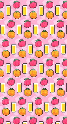 an image of a pink background with oranges and beer mugs on the side