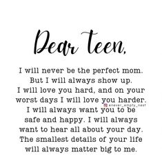 a poem written in black and white with the words dear teen