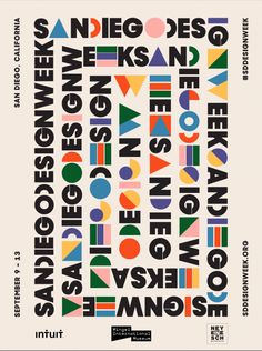 an advertisement for the new york museum of art, featuring colorful geometric shapes and words