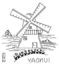 a black and white drawing of a windmill with the words sunday written in front of it