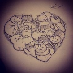 Neko Atsume drawing Kawaii, Manga, Doodle Art, Cat Art, Cat Drawing, Neko Cat, Cat Tat, Cute Art