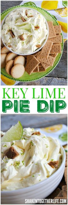 key lime pie dip in a bowl with crackers on the side