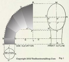 a drawing of a circular object with the top section cut out and bottom section drawn