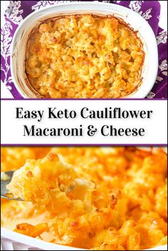 baking dish with keto cauliflower Mac and cheese and text Pasta, Macaroni Cheese, Low Carb Recipes, Keto Mac And Cheese, Cauliflower Mac And Cheese, Keto Cauliflower, Cheesy Cauliflower, Macaroni And Cheese, Baked Cauliflower