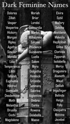 Dark girl names. Goth character names. Dark academia names. Gothic Victorian names. Names, Character Names, Nama, Best Character Names, Pretty Names, Name Inspiration, Zitate, Aesthetic Names