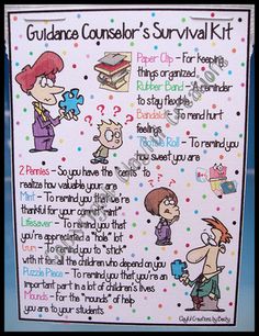 a poster with some writing on it that says guidance counselor's survival kit for kids