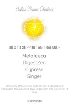 Our chakras are major energy centers that help us to bring in and transmute energy. When a chakra is not in balance, we tend to express that in certain ways emotionally and physically. Discover how to balance your Solar Plexus chakra, which represents your willpower and motivation, with essential oils. #solarplexuschakra #essentialoils #lisapowers