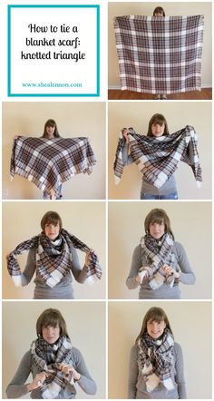 How to tie a blanket scarf in a knotted triangle. | www.shealennon.com Womens Fashion, Kleding, Model, Styl, Giyim
