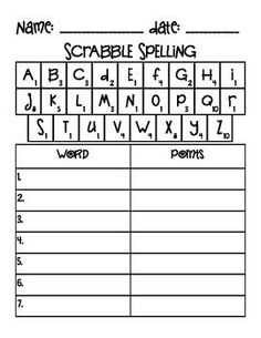 Scrabble Recording Sheet With Tiles- Daily 5 Word Work; I'll use this as a warm-up. Just use Spanish characters & have students use Spanish words! I could also put actual tiles on the elmo projector or on each table. It would move a lot faster than a full game, and would encourage 100% participation. Spelling Practice, Spelling Words, Spelling Homework, Spelling Activities, Word Work Centers, Teaching Spelling, Word Work Activities