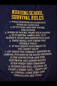 the nursing school survival rules on a purple background