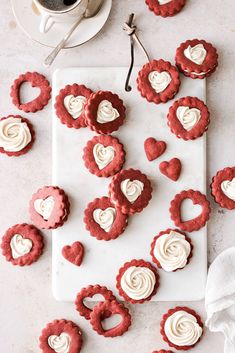 Buttercream Filled Valentine Linzer Cookies - Curly Girl Kitchen Biscuits, Backen, Postres, Valentines Day Cakes, Rezepte, Valentine Cookies, Valentines Day, Linzer Cookies, Reposteria