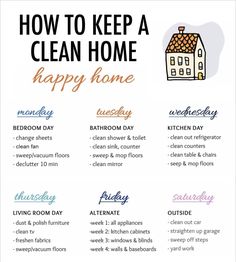 the clean home happy home list is displayed on an iphone screen, with text above it