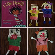 four different pictures of paper dolls made to look like children's clothes and books