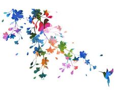 HummingBird floral Watercolor, decal for housewares Wall Decals, Wall Art, Tattoo, Aqua, Manualidades, Mural, Verano
