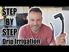 a man holding an electric hair dryer in front of his face with the words step by step drip irrigation on it