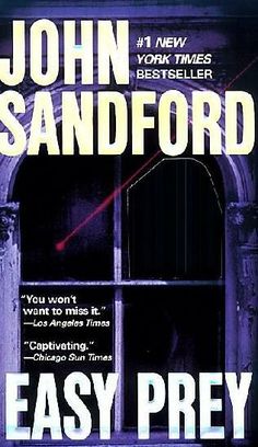 the cover of easy prey by john sandford, with an image of a window