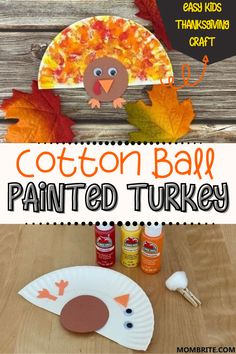 a paper plate with a turkey on it next to some autumn leaves and other crafting supplies