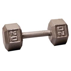 two metal dumbbells sitting side by side on a white background with the letters b and g