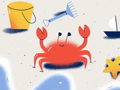 an image of crab and starfish in the ocean with other things to do on it