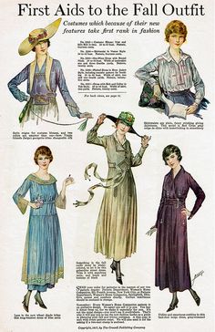 an old fashion advertisement for women's clothing from the early 1900's, including dresses and hats